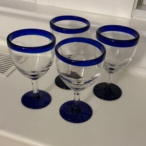 Blue Rimmed Glass Goblets